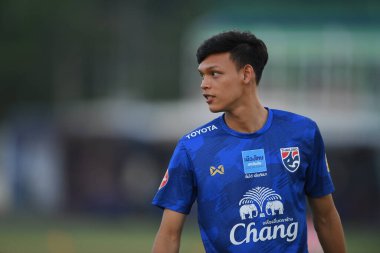 Buriram-Thailand- 3 Jun 2019: Player of thailand in action during training before tournament king cup 2019 at buriram academy camp, buriram, thailand