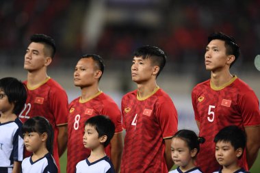 Hanoi-Vietnam-19Nov2019:B T Dung #4 Player of Vietnam during fifa world cup qatar 2022 against Vietnam at My dinh stadium,Vietnam