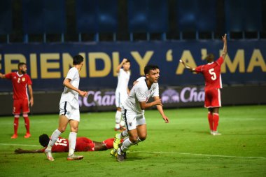 Bangkok-thailand-10oct2019:Teerasil dangda player of thailand in action during friendly match against congo at leo stadium,thailand