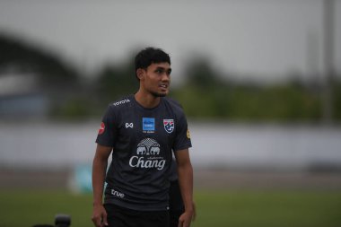 Buriram-Thailand-6 Jun 2019: Teerasil dangda Player of Thailand in action during training before match again India at camp buriram united, thailand