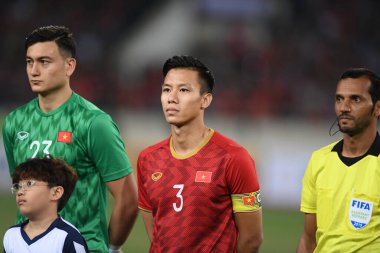 Hanoi-Vietnam-19Nov2019:QUE NGOC HAI #3 Player of Vietnam during fifa world cup qatar 2022 against Vietnam at My dinh stadium,Vietnam