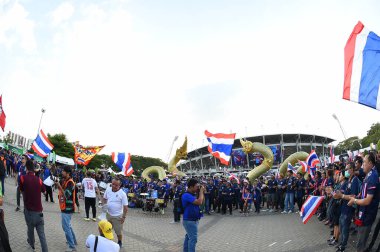 Bangkok-thailand- 15 oct 2019 :Unidentified fan of Thailand in action during FIFA world cup qatar 2022 against UAE at thammasart stadium, Thailand 