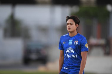 Buriram-Thailand-3Jun2019:Peerapat notechaiya player of thailand in action during training before tournament king cup 2019 at buriram academ