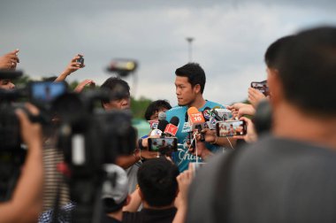 Buriram-Thailand-6 Jun 2019: Kawin thammasatchanan Player of Thailand in action during training before match again India at camp buriram united, thailand