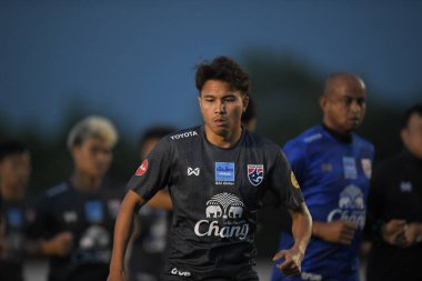 Buriram-Thailand-6 Jun 2019: Thitipan puangjan Player of Thailand in action during training before match again India at camp buriram united, thailand