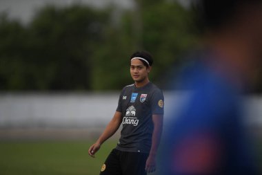 Buriram-Thailand-6 Jun 2019: Peerapat notechaiya Player of Thailand in action during training before match again India at camp buriram united, thailand