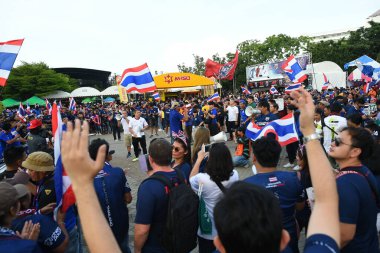 Bangkok-thailand- 15 oct 2019 :Unidentified fan of Thailand in action during FIFA world cup qatar 2022 against UAE at thammasart stadium, Thailand 