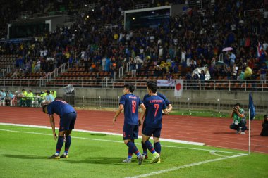 Bangkok-Thailand -15oct2019:player of thailand in action during fifa world cup qatar 2022 against UAE at thammasart stadium,thailand