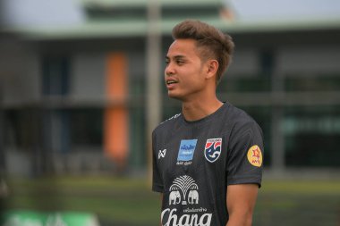 Buriram-Thailand-6 Jun 2019: Theerathon bunmatan Player of Thailand in action during training before match again India at camp buriram united, thailand