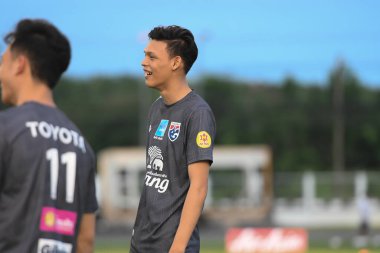 Buriram-Thailand-6 Jun 2019: Supachai jaidet Player of Thailand in action during training before match again India at camp buriram united, thailand