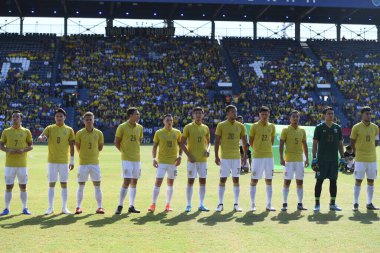 Buriram-Thailand- 8 Jun 2019: Player of thailand in action during kings cup match between thailand against india at chang arena, buriram, thailand