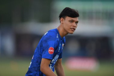 Buriram-Thailand- 3 Jun 2019: Player of thailand in action during training before tournament king cup 2019 at buriram academy camp, buriram, thailand
