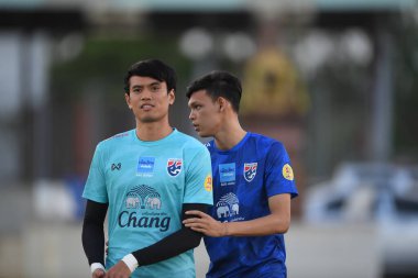 Buriram-Thailand- 3 Jun 2019: Player of thailand in action during training before tournament king cup 2019 at buriram academy camp, buriram, thailand