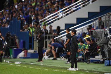 Bangkok-thailand-10 oct 2019: Akira nishino head coach of thailand in action during friendly match against congo at leo stadium, thailand