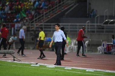 Bangkok-thailand- 15 oct 2019: Akira nishino head coach of thailand in action during fifa world cup qatar 2022 against UAE at thammasart stadium, Thailand