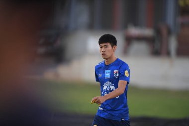 Buriram-Thailand-3Jun2019:Sarach yooyen player of thailand in action during training before tournament king cup 2019 at buriram academ