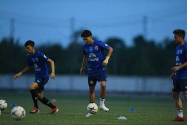 Buriram-Thailand-3Jun2019:Thitipan puangjan player of thailand in action during training before tournament king cup 2019 at buriram academ