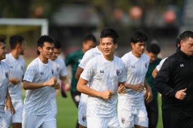 Bangkok-Thailand- Mar 18 2019:Suphan thongsong Player of thailand in action during training before fifa day at boonyajinda stadium, thailand