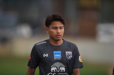 Buriram-Thailand-6 Jun 2019: Thitipan puangjan Player of Thailand in action during training before match again India at camp buriram united, thailand