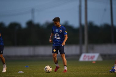 Buriram-Thailand-3Jun2019:Theerathon bunmathan player of thailand in action during training before tournament king cup 2019 at buriram academ