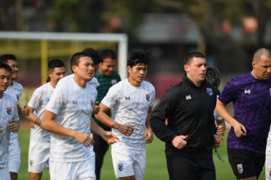 Bangkok-Thailand-Mar18, 2019: Adisak kraisorn Player of thailand in action during training before fifa day at boonyajinda stadium,thailand
