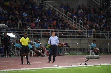 Bangkok-thailand- 15 oct 2019: Akira nishino head coach of thailand in action during fifa world cup qatar 2022 against UAE at thammasart stadium, Thailand