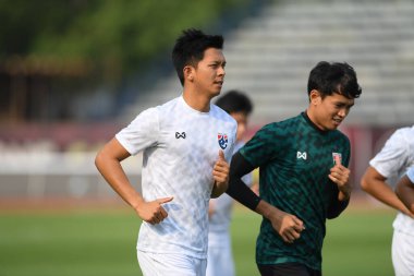 Bangkok-Thailand- Mar 18 2019: Pansa hemviboon Player of Thailand in action during training before FIFA day at boonyajinda stadium, Thailand