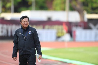Bangkok-Thailand-Mar18, 2019: Sirisak yodyadthai head coach of thailand in action during training before fifa day at boonyajinda stadium,thailand