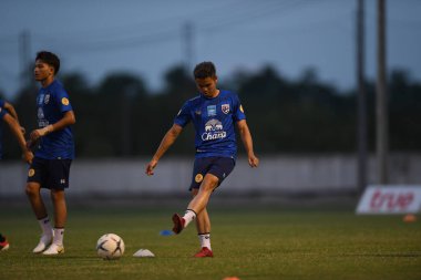 Buriram-Thailand-3Jun2019:Theerathon bunmathan player of thailand in action during training before tournament king cup 2019 at buriram academ
