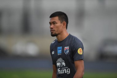 Buriram-Thailand-6 Jun 2019: Surachat sareepim Player of Thailand in action during training before match again India at camp buriram united, thailand