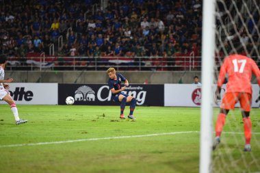 Bangkok-thailand- 15 oct 2019: Theerathon bunmatan player of Thailand in action during fifa world cup qatar 2022 against UAE at thammasart stadium, Thailand