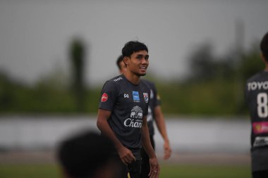 Buriram-Thailand-6 Jun 2019: Teerasil dangda Player of Thailand in action during training before match again India at camp buriram united, thailand