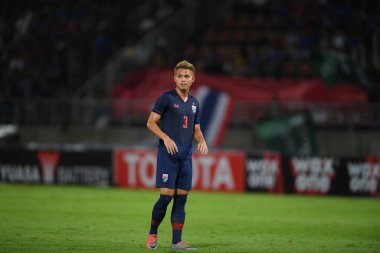 Bangkok-thailand- 15 oct 2019: Theerathon bunmatan player of Thailand in action during fifa world cup qatar 2022 against UAE at thammasart stadium, Thailand