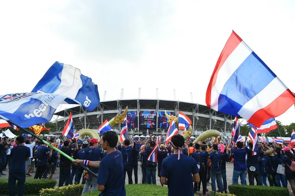 Bangkok-thailand- 15 oct 2019 :Unidentified fan of Thailand in action during FIFA world cup qatar 2022 against UAE at thammasart stadium, Thailand 