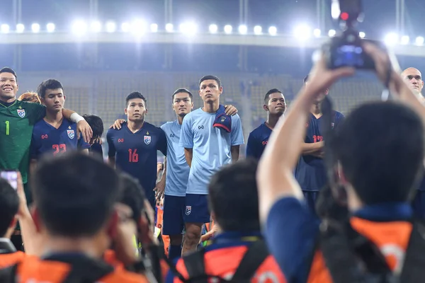 Bangkok-Thailand -15oct2019:player of thailand in action during fifa world cup qatar 2022 against UAE at thammasart stadium,thailand