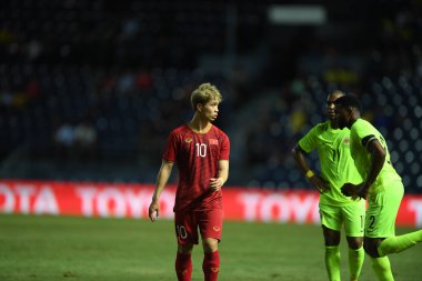 Buriram, Tayland - 8 Haziran. 2019: Nguyn Cng Phng # 10 Vietnam Oyuncusu Kings Cup final maçı sırasında Chang Arena, Buriram, Tayland 'da Curacao' ya karşı