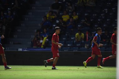 Buriram, Tayland - 8 Haziran 2019: Ha Duc Chinh # 18 Vietnam Futbolcusu Chang Arena, Buriram, Tayland 'da Curacao ile oynanan final maçında