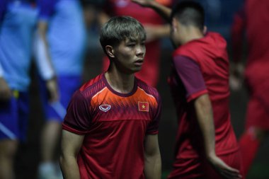 Buriram, Tayland - 3 Haziran 2019: Nguyn Cng Phng # 10 Vietnam oyuncusu turnuvanın King Cup 2019 'u öncesinde Chang Arena, Buriram, Tayland