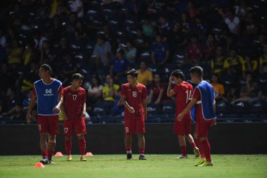 Buriram, Tayland - 8 Haziran 2019: Ha Duc Chinh # 18 Vietnam Futbolcusu Chang Arena, Buriram, Tayland 'da Curacao ile oynanan final maçında