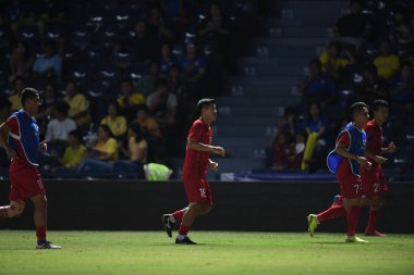 Buriram, Tayland - 8 Haziran 2019: Ha Duc Chinh # 18 Vietnam Futbolcusu Chang Arena, Buriram, Tayland 'da Curacao ile oynanan final maçında