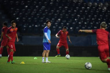 Buriram, Tayland - 3 Haziran 2019: Turnuva öncesi antrenman koçu King Cup 2019 'da Chang Arena, Buriram, Tayland' da
