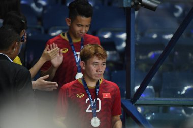 Buriram, Tayland - 8 Haziran 2019: Kings Cup final maçı sonrasında Buriram, Tayland 'da Curacao ile oynanan maçta Vietnam Oyuncuları