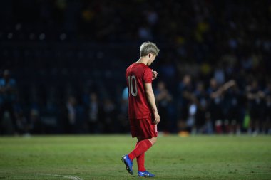 Buriram, Tayland - 8 Haziran. 2019: Nguyn Cng Phng # 10 Vietnam Oyuncusu Kings Cup final maçı sırasında Chang Arena, Buriram, Tayland 'da Curacao' ya karşı