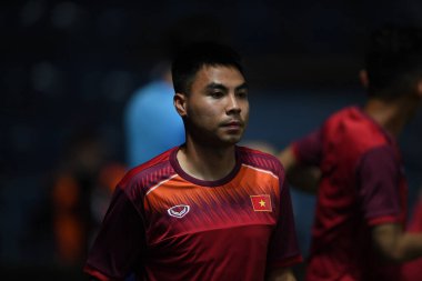 Buriram, Tayland - 3 Haziran 2019: Chang arena, Buriram, Tayland 'daki King Cup 2019 turnuvası öncesinde Vietnam' ın tanımlanamayan oyuncusu
