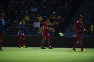Buriram, Tayland - 8 Haziran 2019: Ha Duc Chinh # 18 Vietnam Futbolcusu Chang Arena, Buriram, Tayland 'da Curacao ile oynanan final maçında