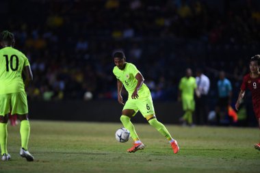 Buriram, Tayland - 8 Haziran 2019: Michael Madionis Mateo # 6 Curacao oyuncusu Kings Cup final maçı sırasında Chang Arena, Buriram, Tayland