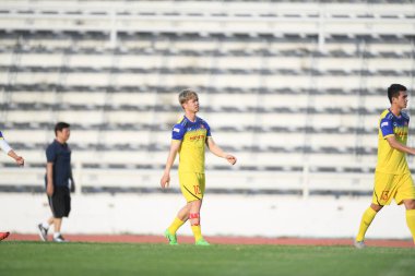 Buriram, Tayland - 6 Haziran 2019: Nguyn Cng Phng # 10 Vietnam oyuncusu Curacao 'ya karşı oynadığı maç öncesinde Buriram, Tayland