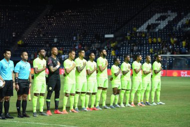 Buriram, Tayland - 8 Haziran 2019: Kings Cup final maçı sırasında Buriram, Tayland 'da oynanan Chang Arena maçında Curacao oyuncuları