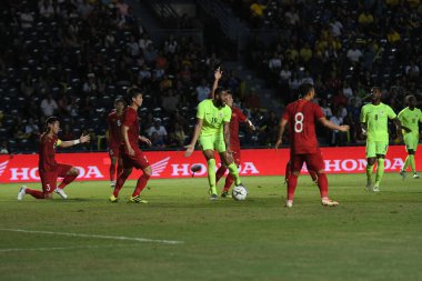Buriram, Tayland - 8 Haziran 2019: Jafar Aurelio Miguel arias # 19 Curacao oyuncusu Kings Cup final maçı sırasında Chang Arena, Buriram, Tayland