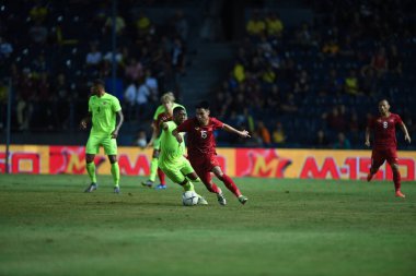 Buriram, Tayland - 8 Haziran 2019: Phm c Huy # 15 Vietnam Oyuncusu Kings Cup final maçı sırasında Chang Arena, Buriram, Tayland 'da Curacao' ya karşı